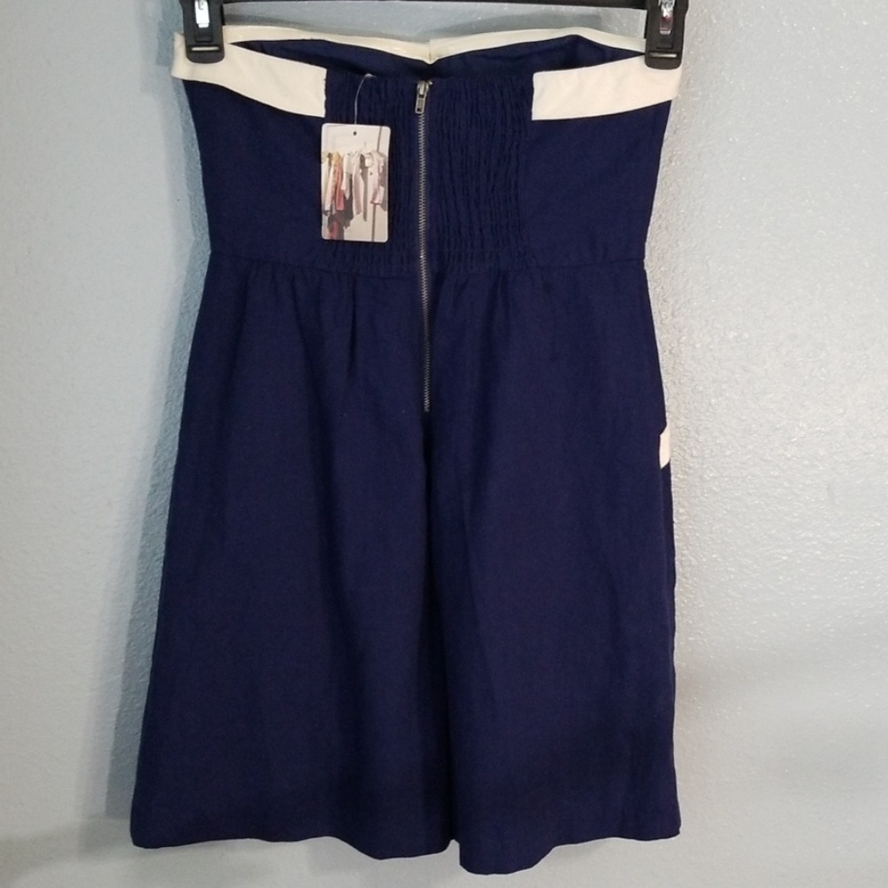 NWT Navy & White Strapless Sailor Pin Up Cotton Blend Mini Dress - Picture 6 of 8